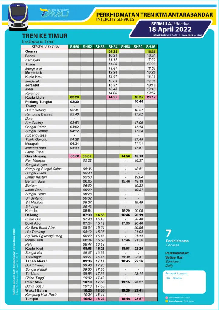 2. Jadual Waktu KTM Antara Bandar Kereta Api Arah Timur