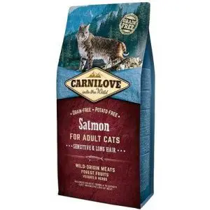 4. Carnilove Salmon Sensitive & Long Hair [Ulasan]- Makanan Kucing Kering Terbaik untuk Perut Sensitif