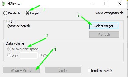 Tetapan H2test untuk menguji imej cakera keras luaran palsu