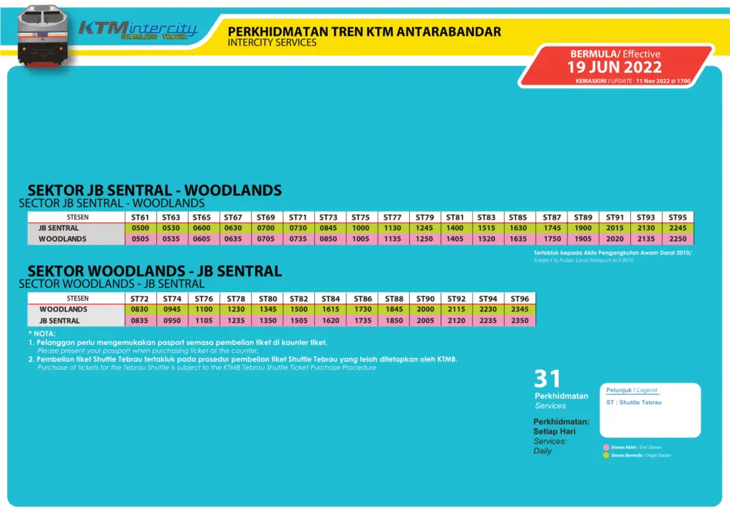 5. Ulang-alik Jadual Waktu KTM Tebrau JB Sentral Woodlands 1