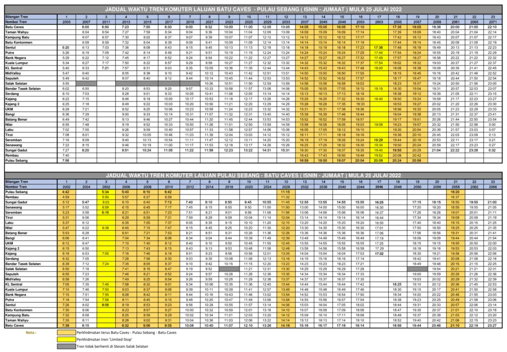 KTM Komuter Timetable Batu Caves Pulau Sebang Weekdays