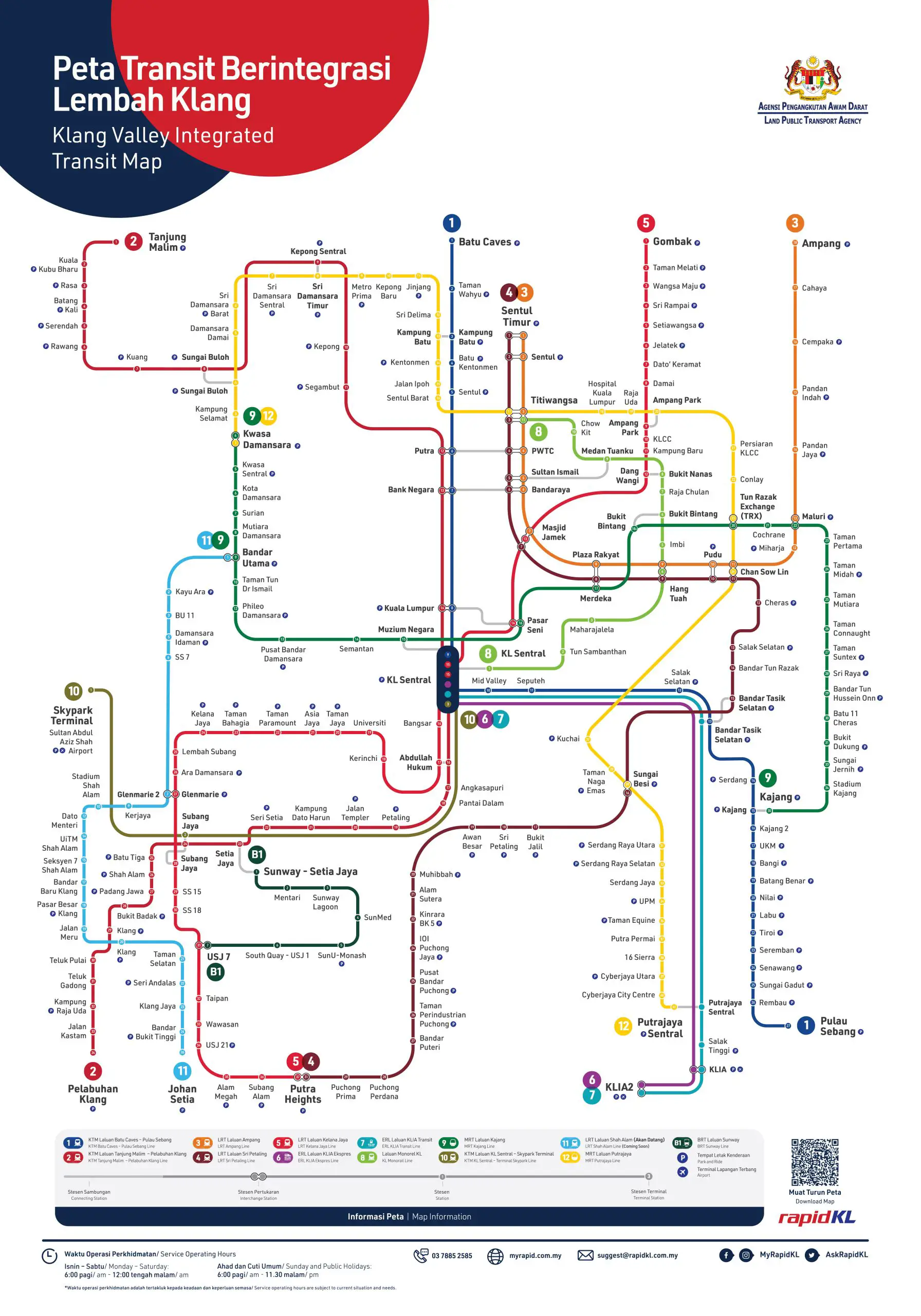 Klang Valley Integrated Transit Map For LRT MRT Monorail Lines BRT Sunway Line.