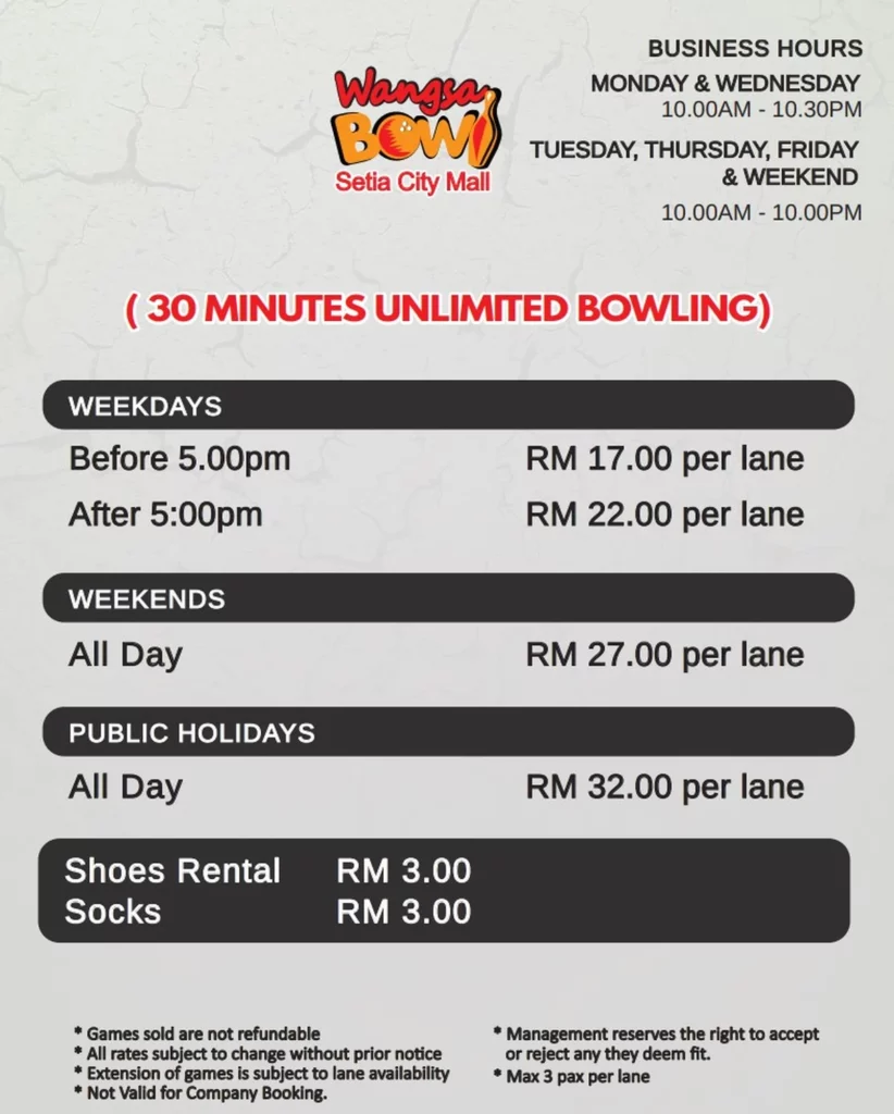 Wangsa Bowl @ Setia City Mall Harga